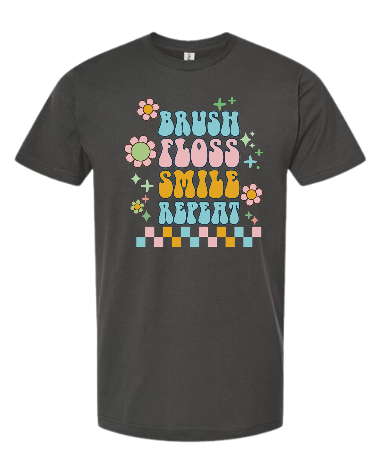 Groovy "Brush, Floss, Smile, Repeat" graphic Unisex crew-neck  graphic tee Charcoal Grey