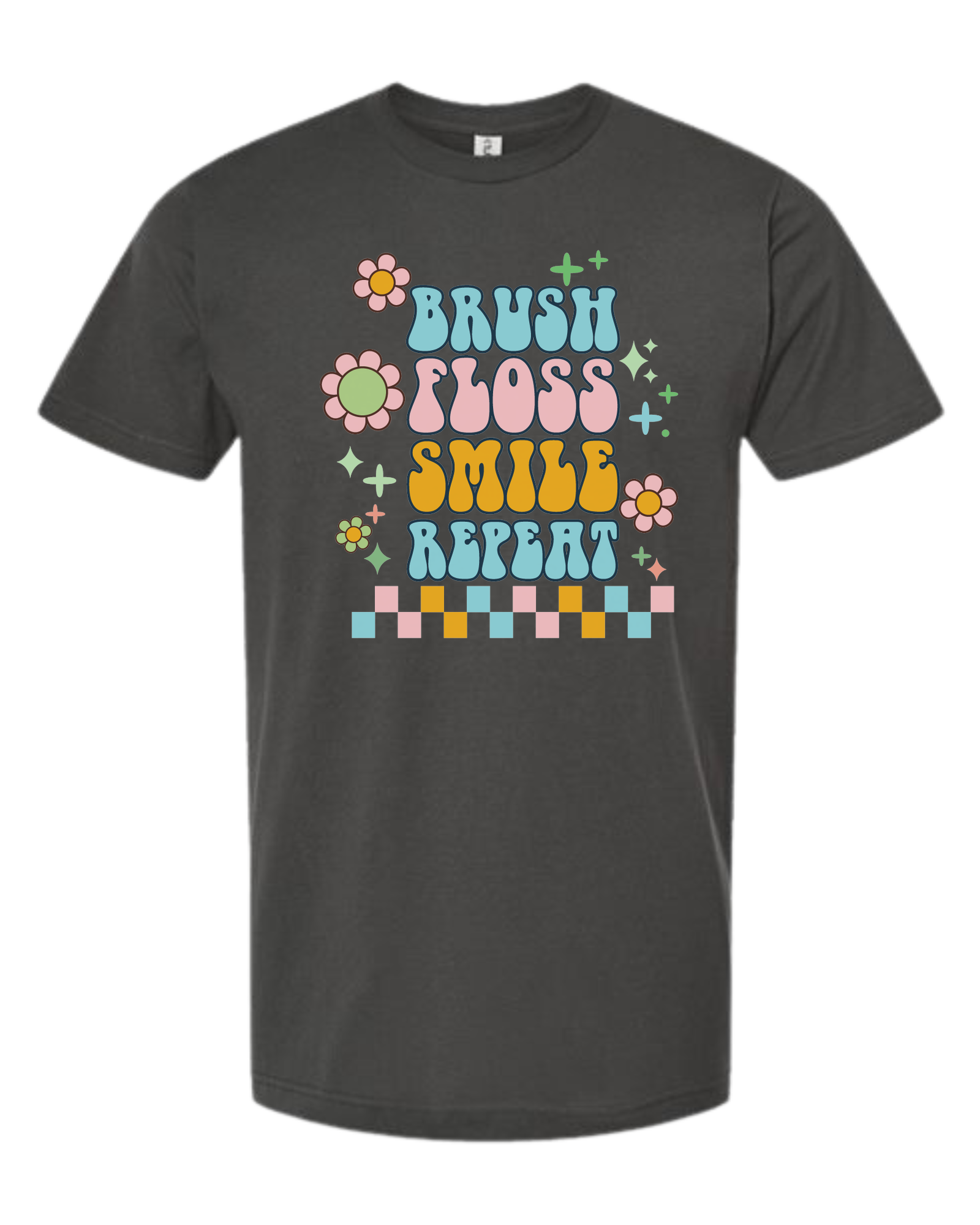 Groovy "Brush, Floss, Smile, Repeat" graphic Unisex crew-neck  graphic tee Charcoal Grey