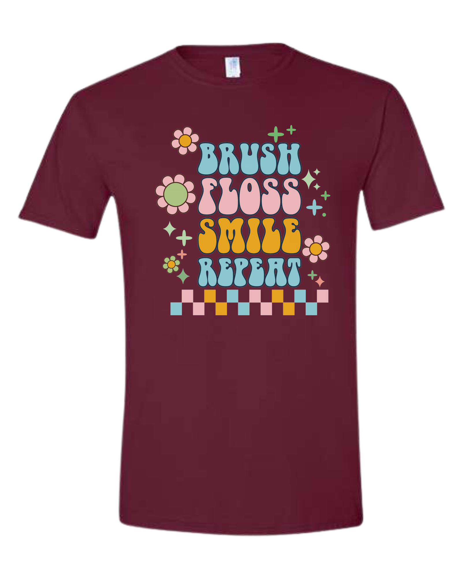 Groovy "Brush, Floss, Smile, Repeat" graphic Unisex crew-neck  graphic tee Maroon