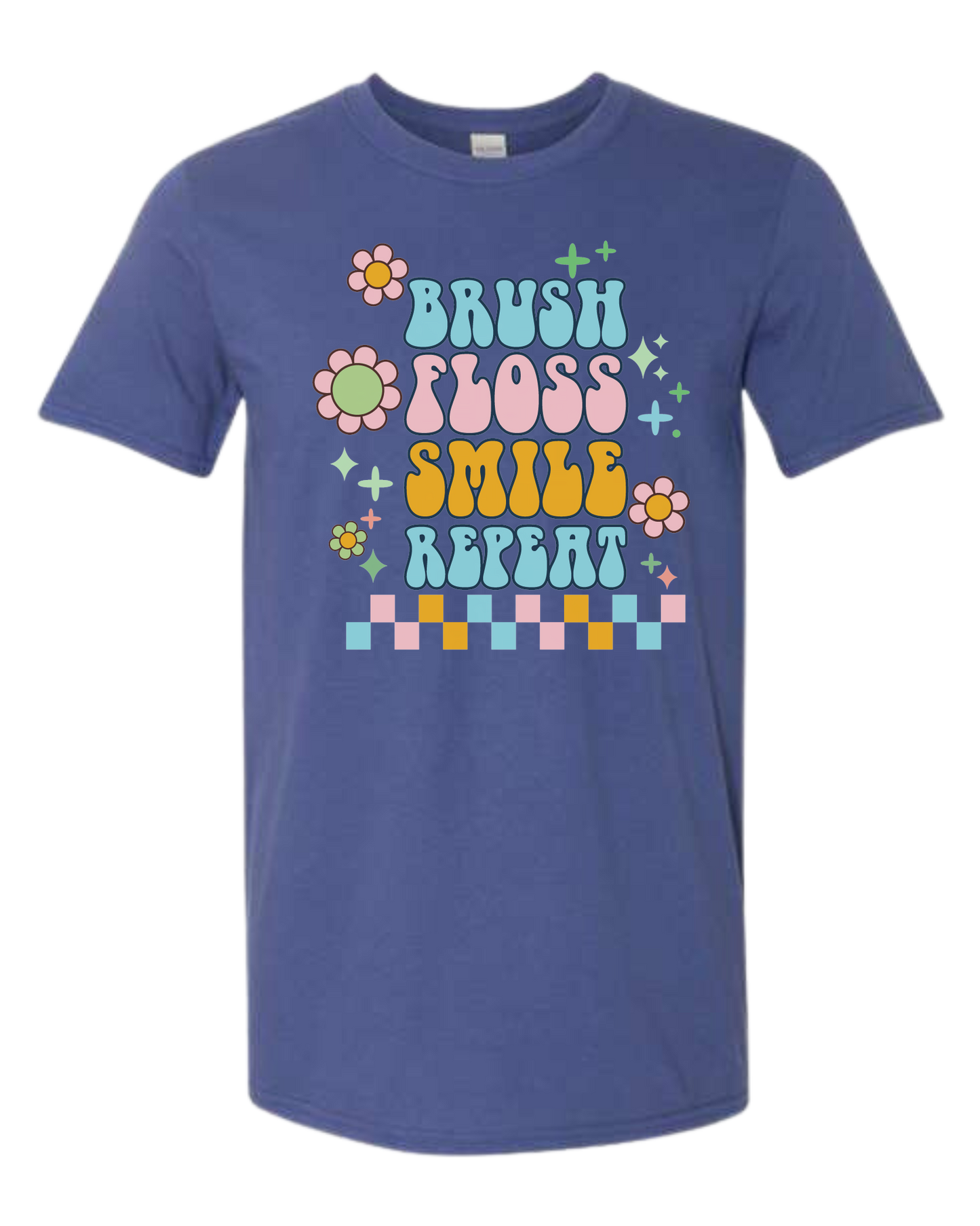 Groovy "Brush, Floss, Smile, Repeat" graphic Unisex crew-neck  graphic tee Metro Blue