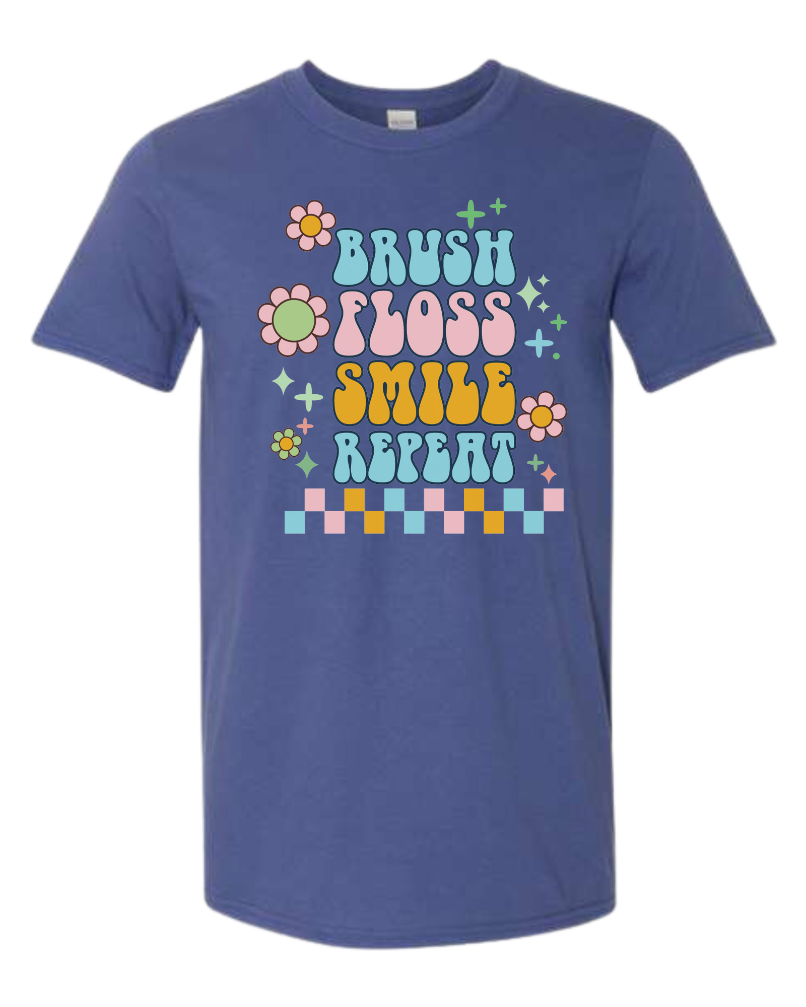 Groovy "Brush, Floss, Smile, Repeat" graphic Unisex crew-neck  graphic tee Metro Blue