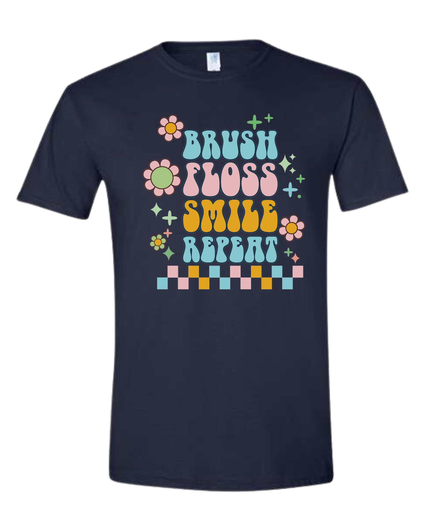Groovy "Brush, Floss, Smile, Repeat" graphic Unisex crew-neck  graphic tee Navy Blue