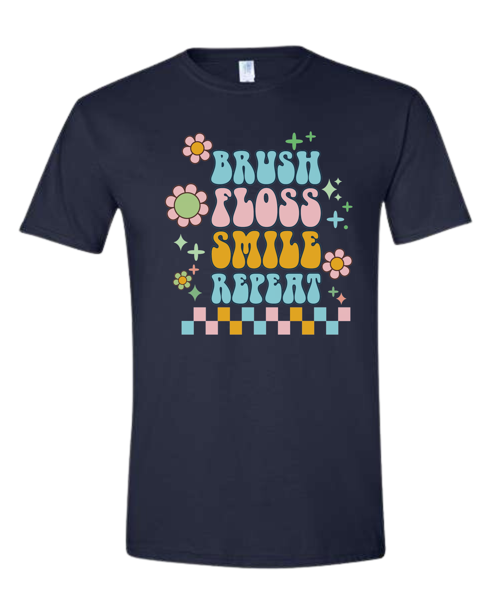 Groovy "Brush, Floss, Smile, Repeat" graphic Unisex crew-neck  graphic tee Navy Blue