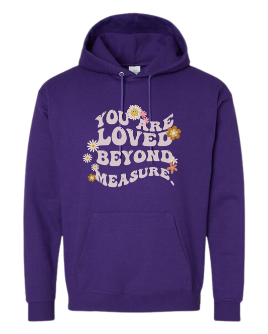 Groovy "You are Loved Beyond Measure" graphic tee Unisex Classic Hoodie Purple