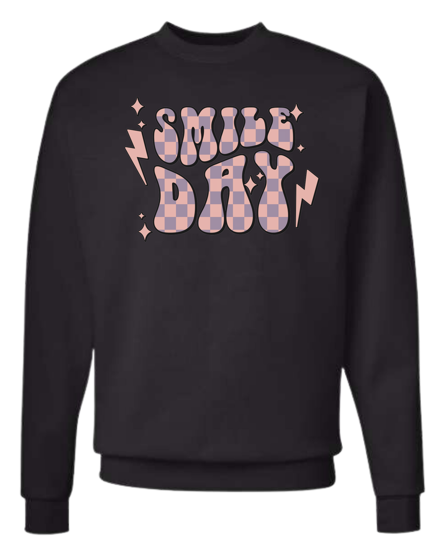 Groovy font large "SMILE DAY" graphic Classic unisex crewneck tee Long sleeve crew neck