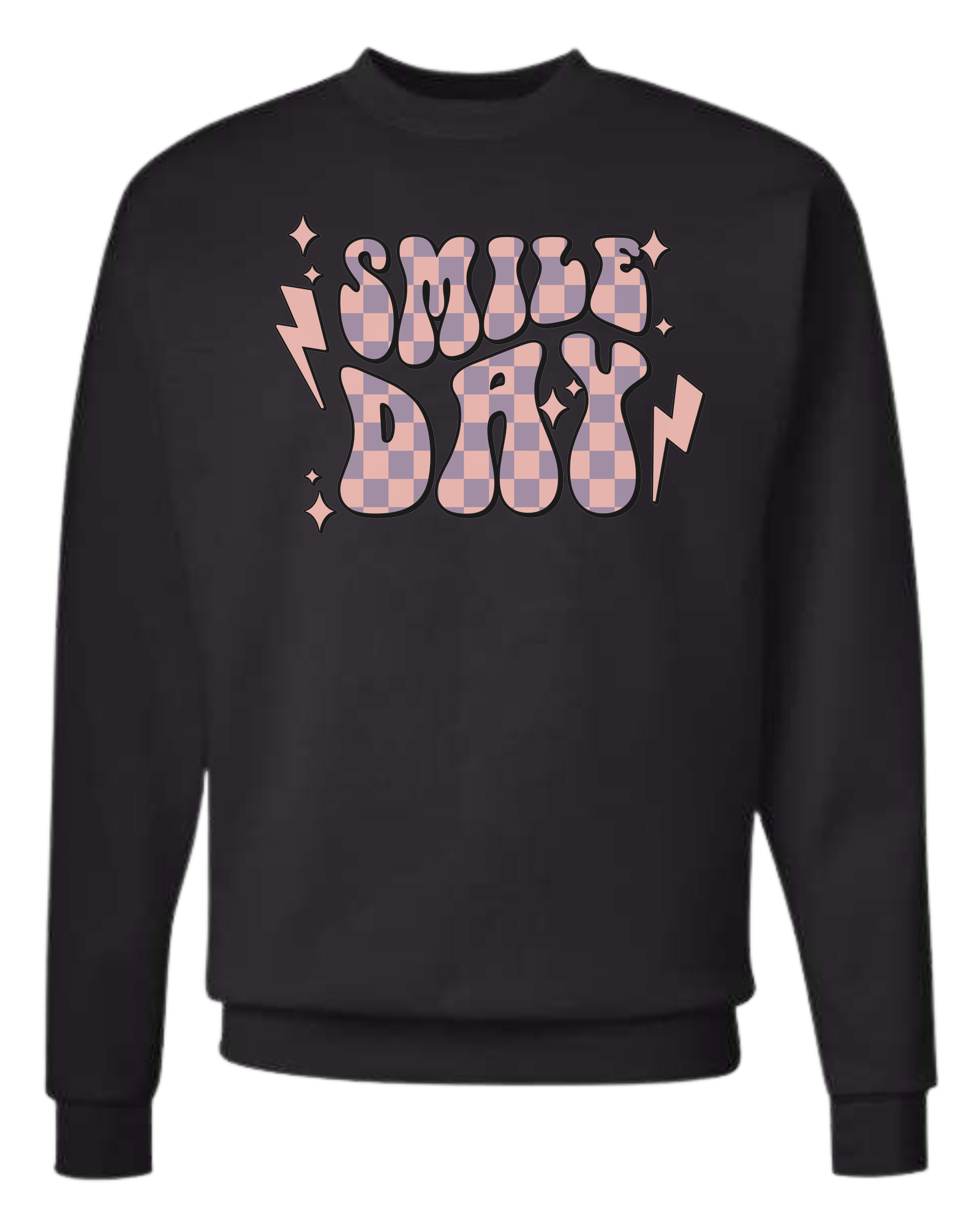 Groovy font large "SMILE DAY" graphic Classic unisex crewneck tee Long sleeve crew neck