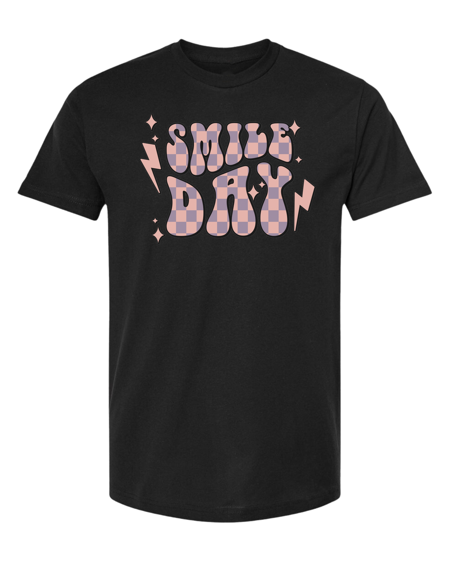 Groovy font large "SMILE DAY" graphic Classic unisex crewneck tee Short sleeve crew neck