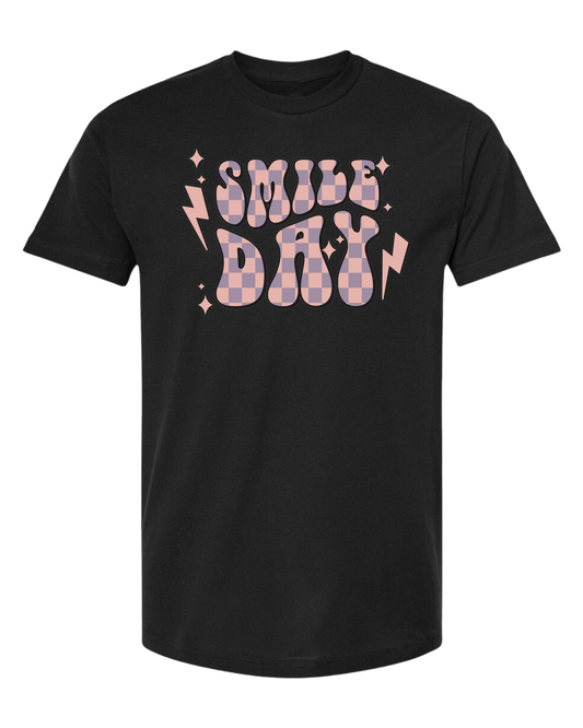 Groovy font large "SMILE DAY" graphic Classic unisex crewneck tee Short sleeve crew neck