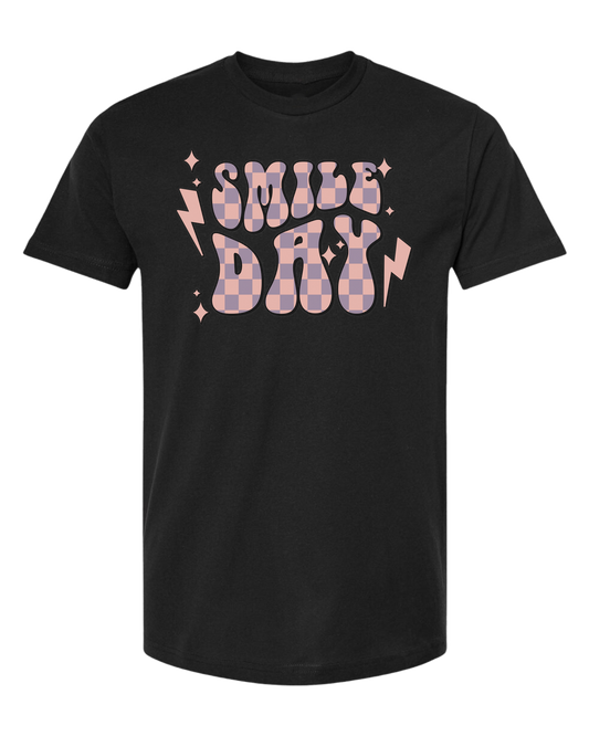 Groovy font large "SMILE DAY" graphic Unisex crew-neck  graphic tee Black