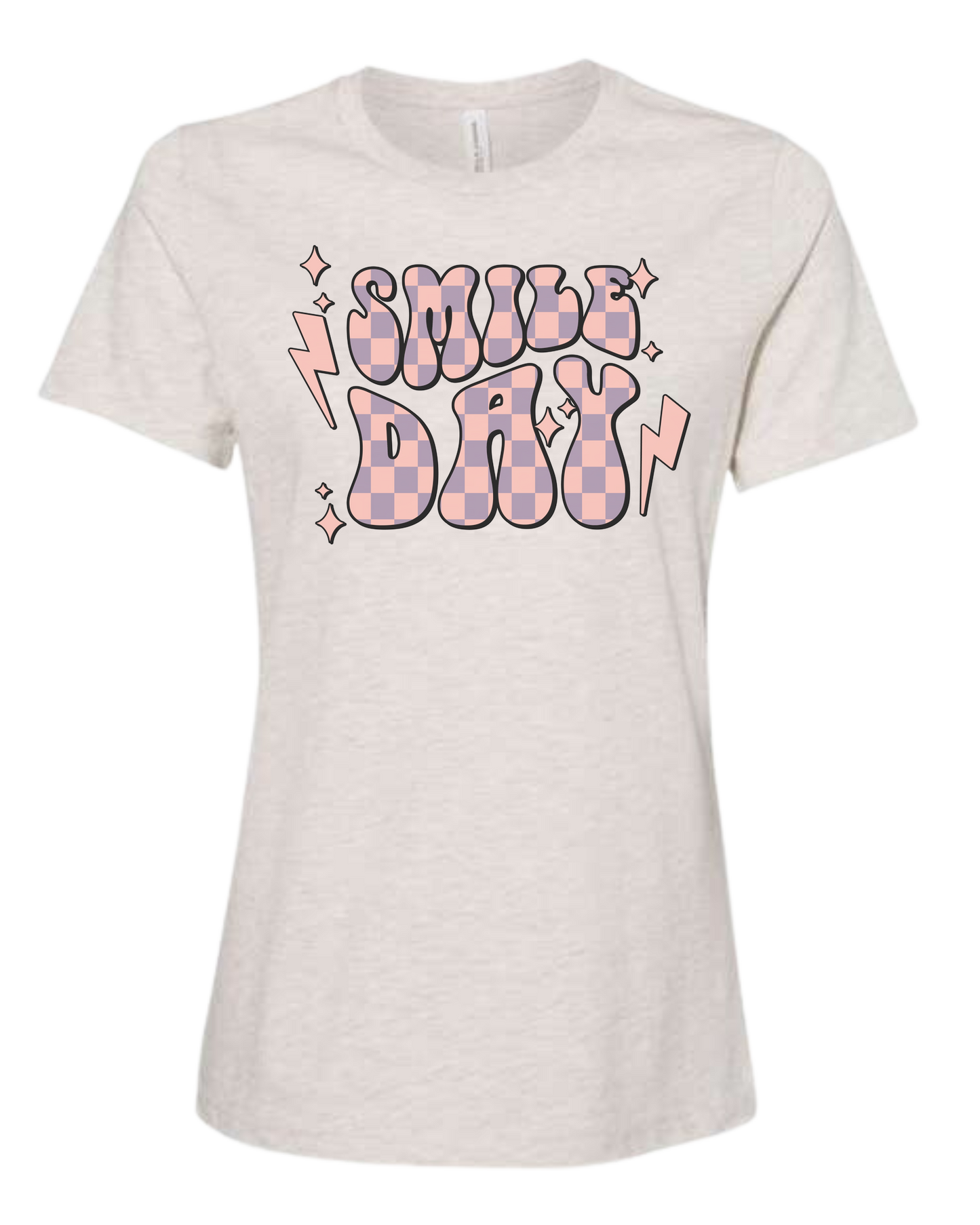 Groovy font large "SMILE DAY" graphic Women's fit premium crewneck tee Natural