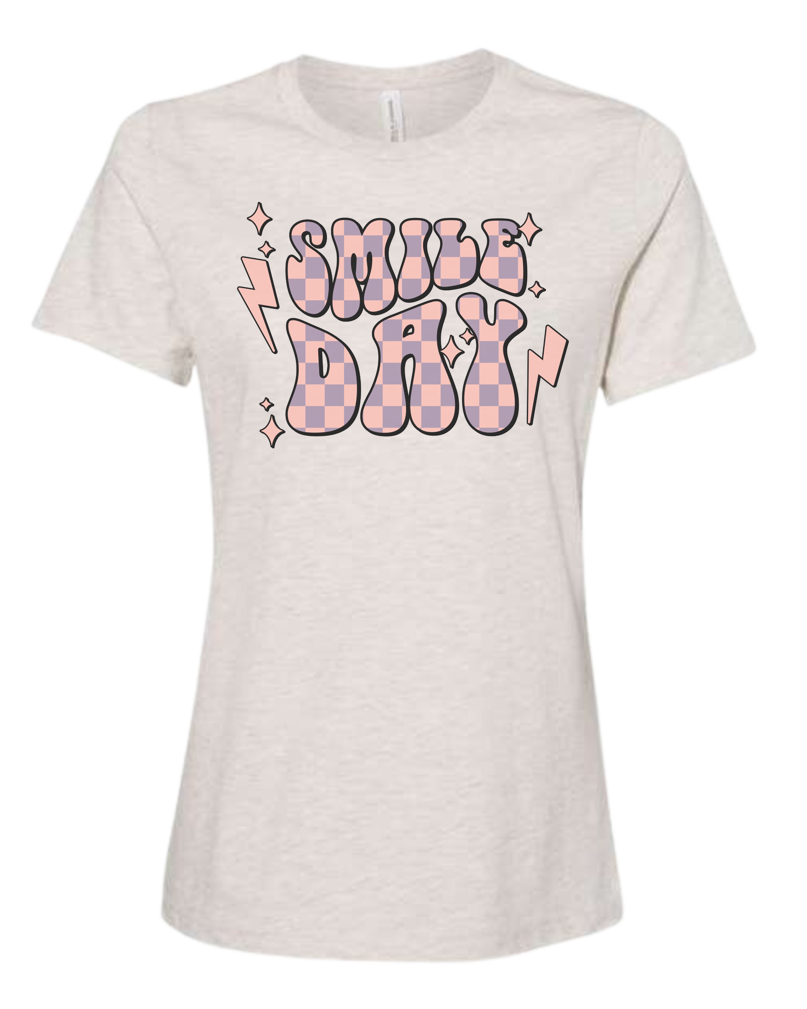 Groovy font large "SMILE DAY" graphic Women's fit premium crewneck tee Natural