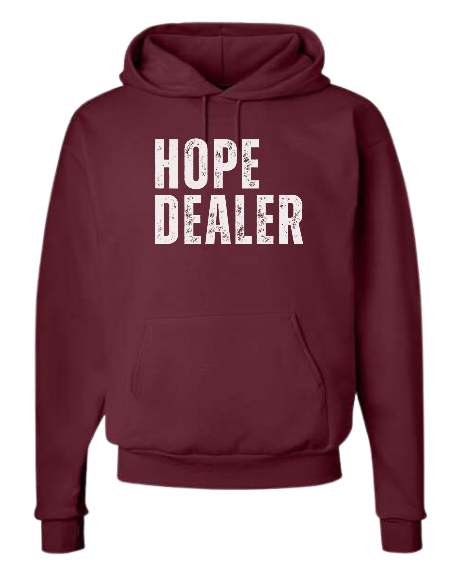 HOPE DEALER distressed font graphic tee Unisex Classic Hoodie Maroon