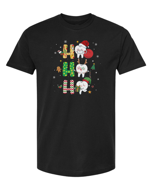 "HO HO HO" cute Christmas teeth design Unisex crew-neck  graphic tee Black