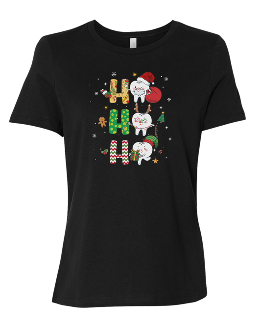 "HO HO HO" cute Christmas teeth design Women's fit premium crewneck tee Black