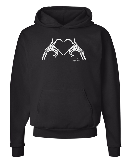 "Hey Boo" Skeleton Hands forming a heart Unisex Classic Hoodie Black