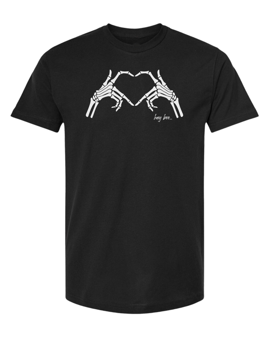 "Hey Boo" Skeleton Hands forming a heart Unisex crew-neck  graphic tee Black