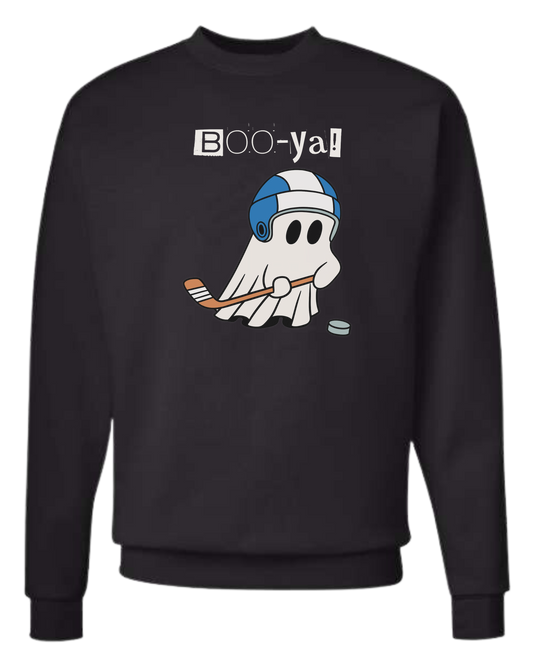 Hockey ghost "Boo-ya" tee Classic unisex crewneck sweatshirt Black