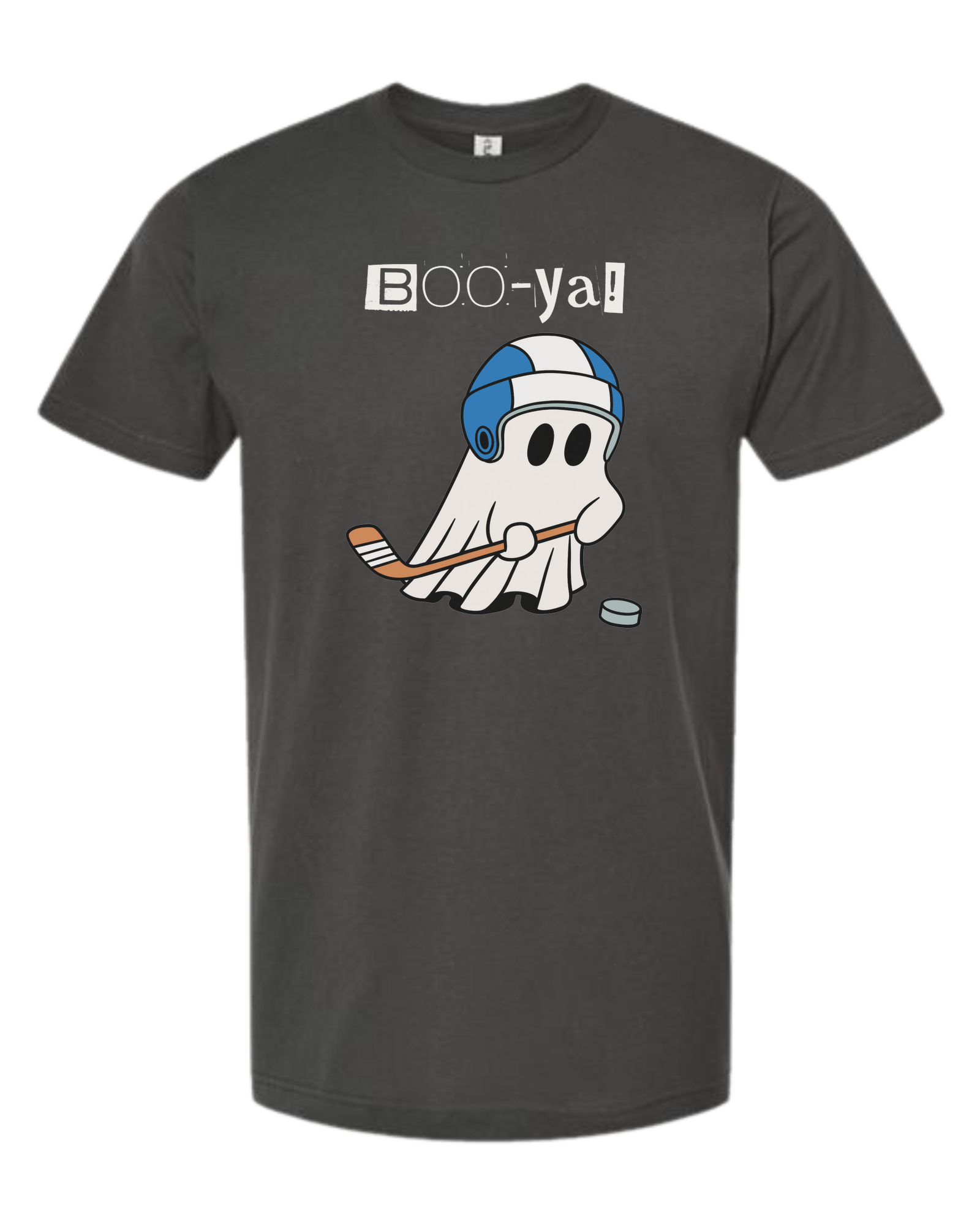 Hockey ghost "Boo-ya" tee Unisex crew-neck  graphic tee Charcoal Grey