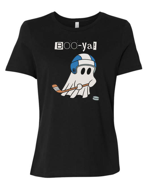 Hockey ghost "Boo-ya" tee Women's fit premium crewneck tee Black