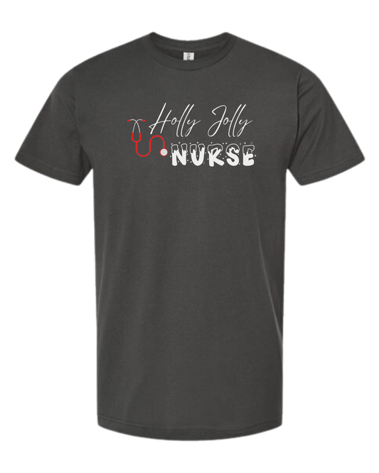 Holly Jolly Nurse graphic Unisex crew-neck  graphic tee Charcoal Grey