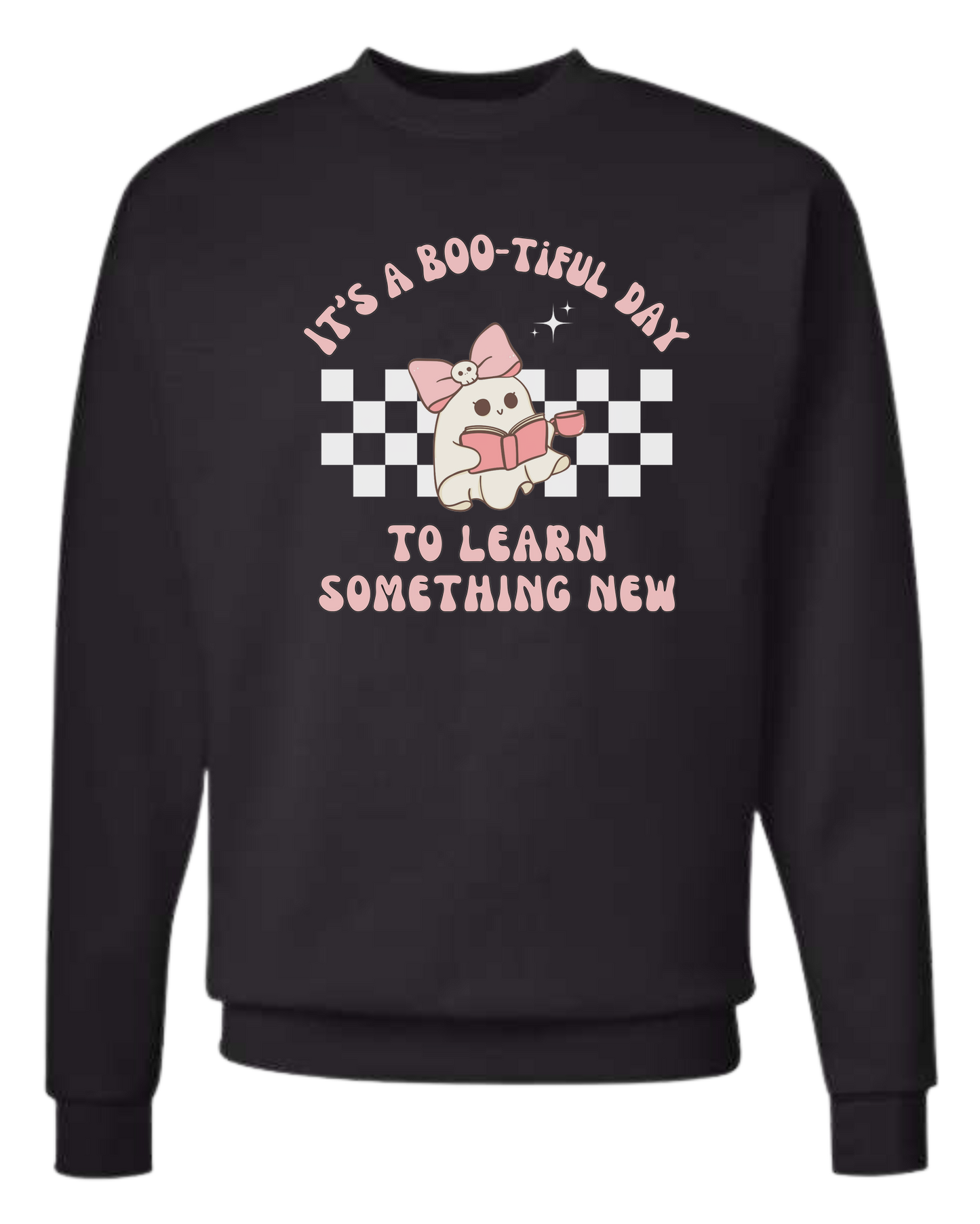 "It's a BOO-tiful Day to Learn Something" cute ghost graphic Classic unisex crewneck sweatshirt Black