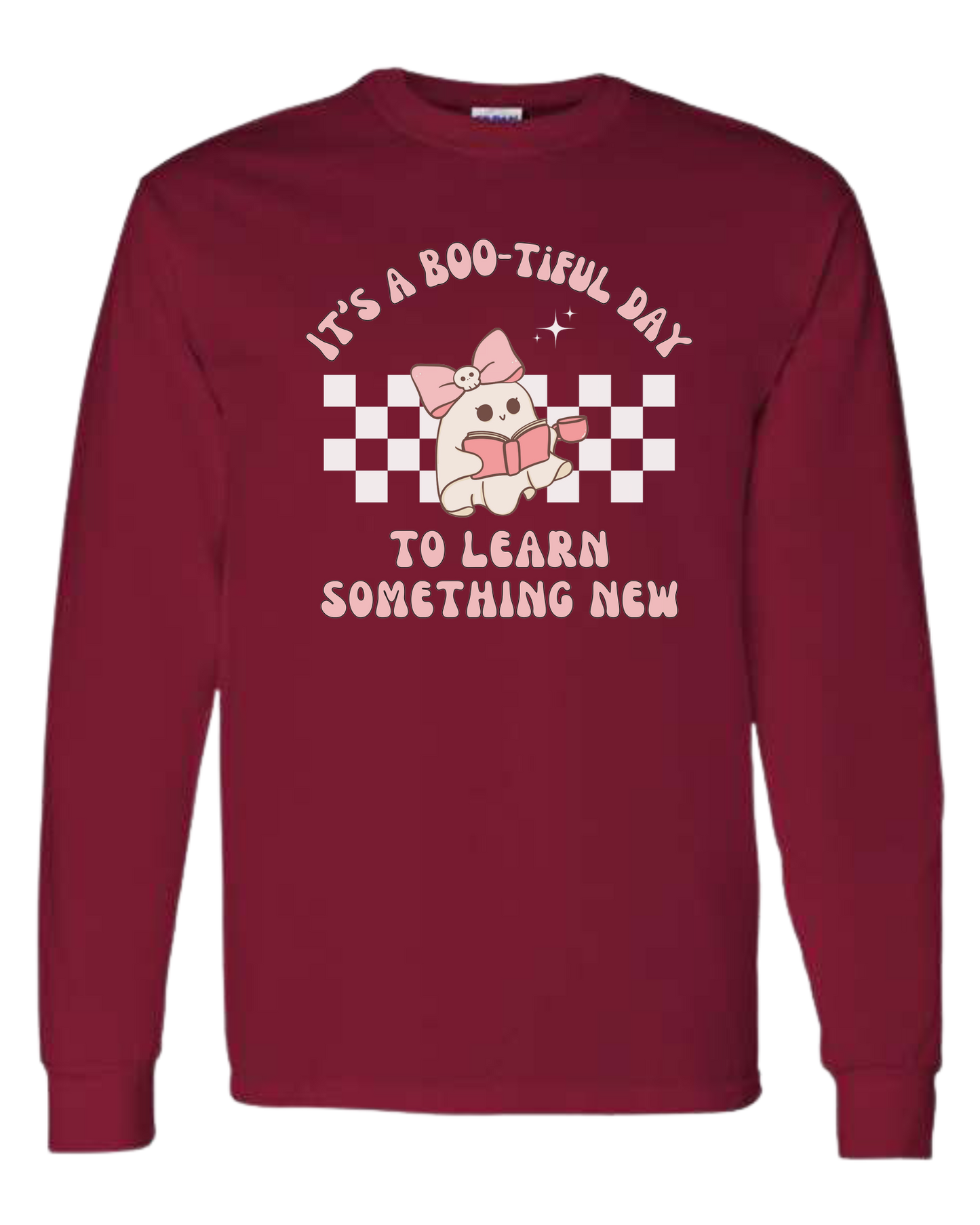 "It's a BOO-tiful Day to Learn Something" cute ghost graphic Classic unisex crewneck sweatshirt Cardinal Red