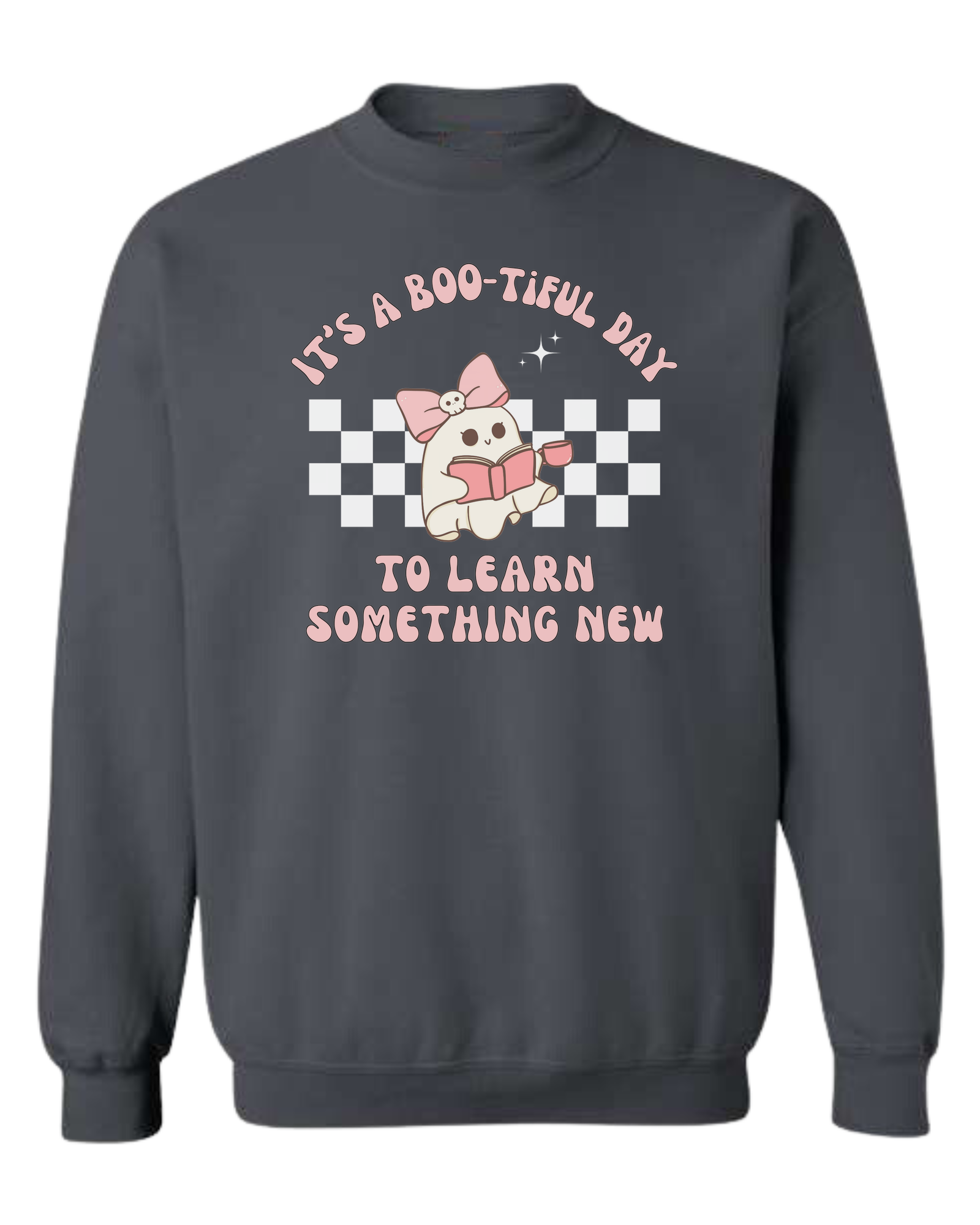 "It's a BOO-tiful Day to Learn Something" cute ghost graphic Classic unisex crewneck sweatshirt Dark Grey