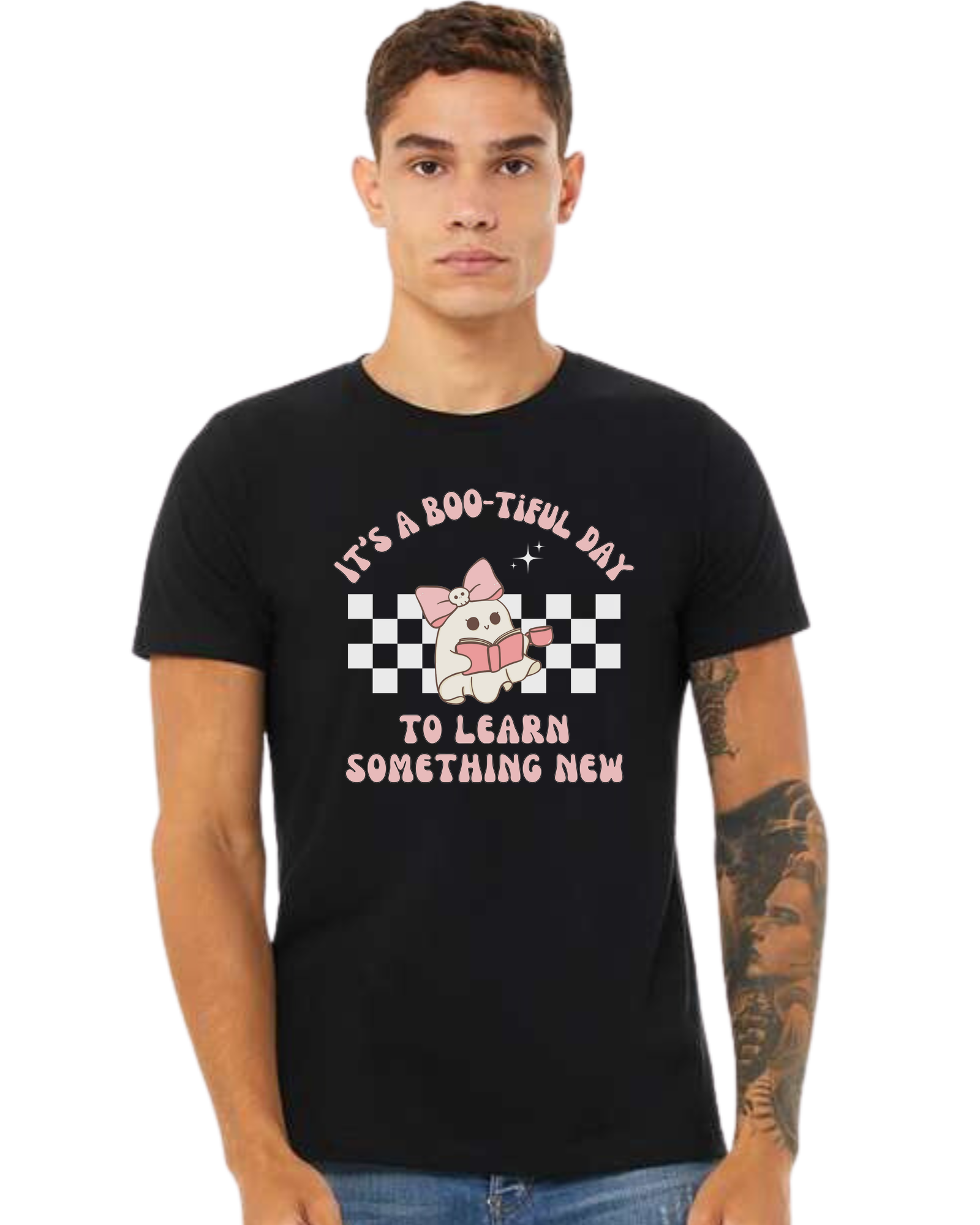 "It's a BOO-tiful Day to Learn Something" cute ghost graphic Premium unisex crewneck tee Black