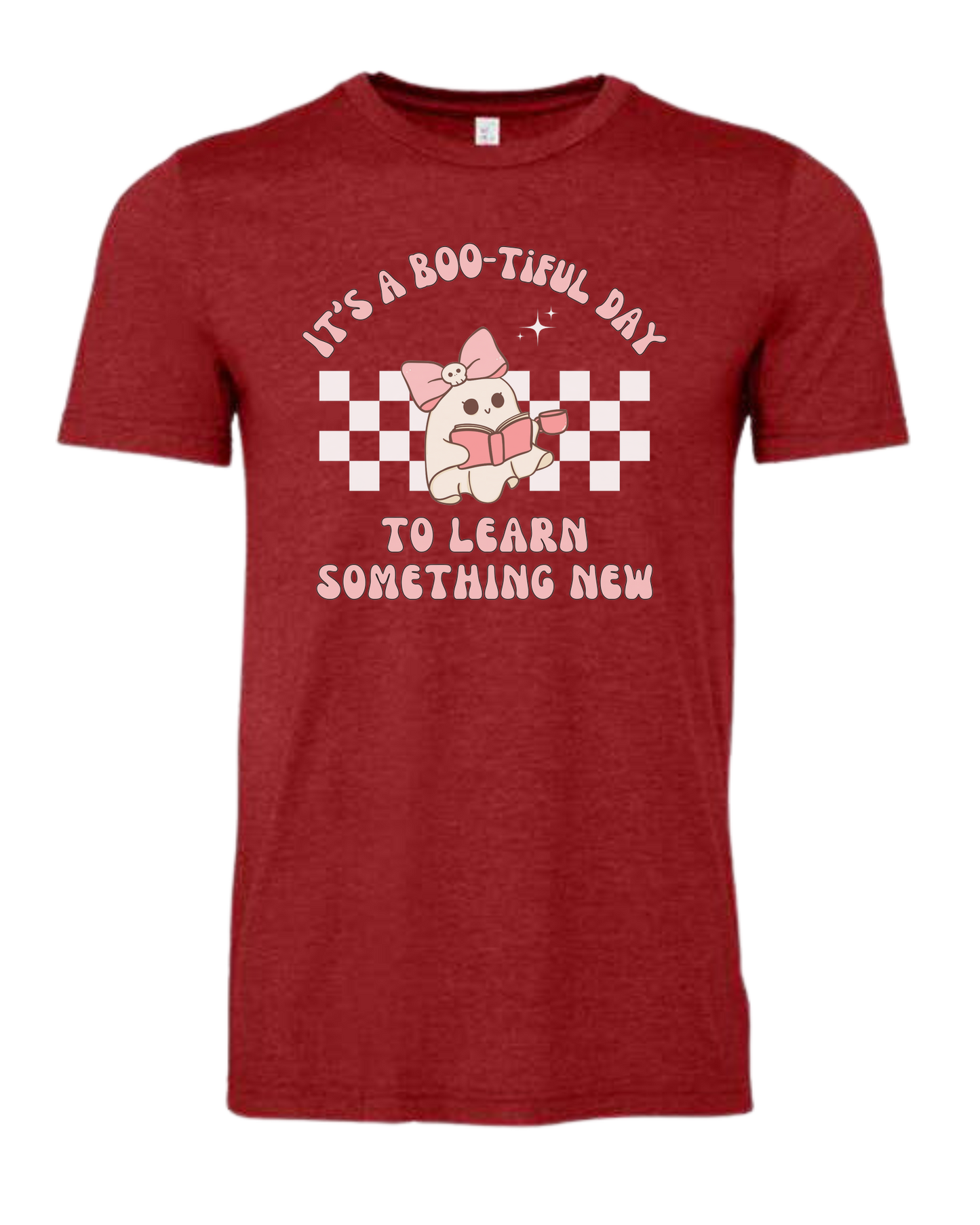 "It's a BOO-tiful Day to Learn Something" cute ghost graphic Premium unisex crewneck tee Canvas Red