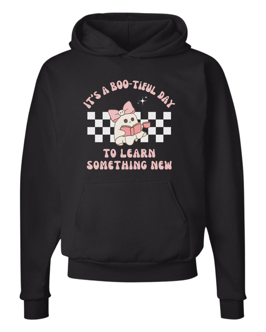 "It's a BOO-tiful Day to Learn Something" cute ghost graphic Unisex Classic Hoodie Black