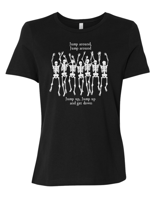"Jump Around" Skeleton tee Women's fit premium crewneck tee Black