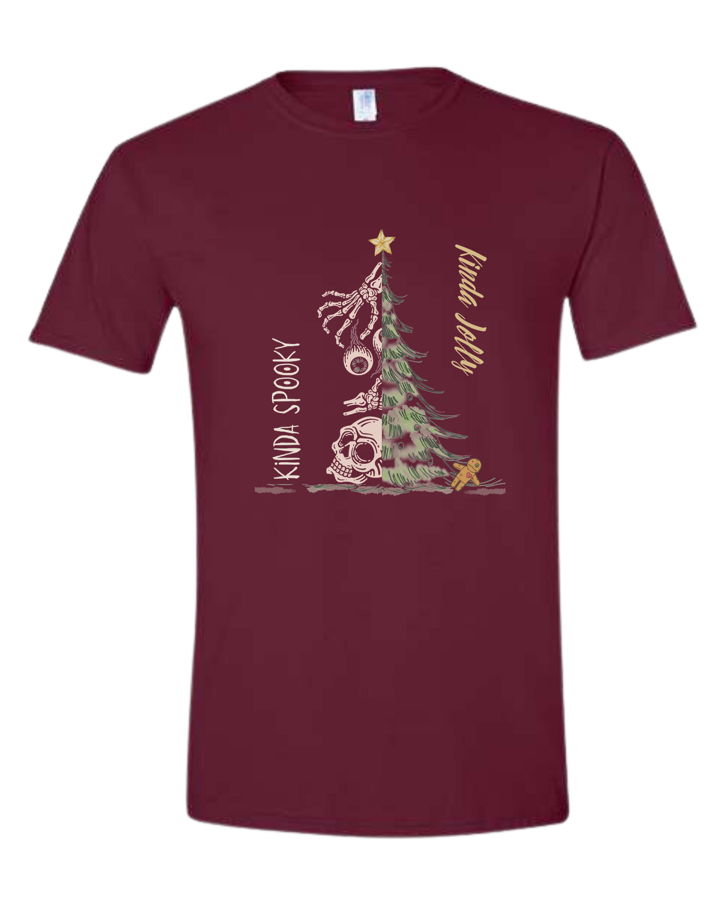 Kinda Spooky, Kinda Jolly design Unisex crew-neck  graphic tee Maroon