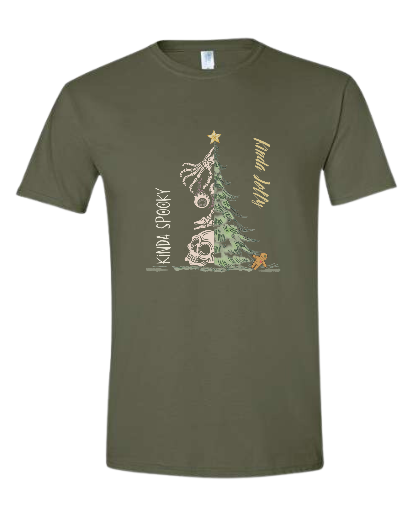 Kinda Spooky, Kinda Jolly design Unisex crew-neck  graphic tee Military Green