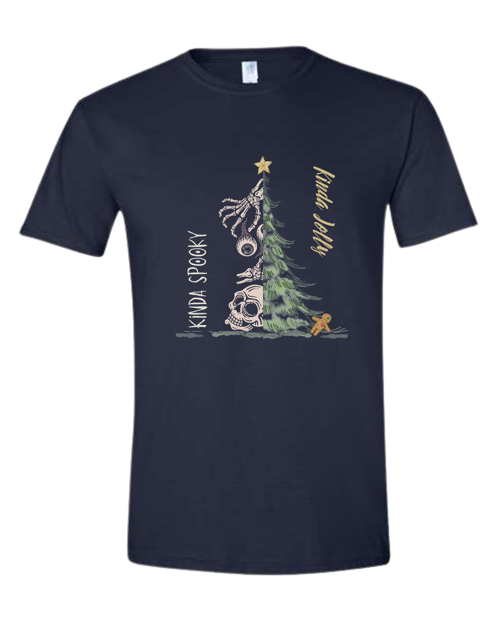 Kinda Spooky, Kinda Jolly design Unisex crew-neck  graphic tee Navy Blue