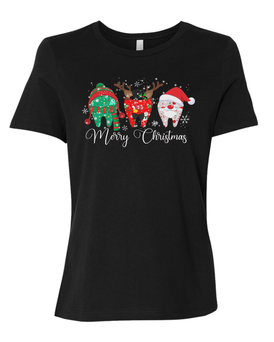 "Merry Christmas" dental graphic tee Women's fit premium crewneck tee Black