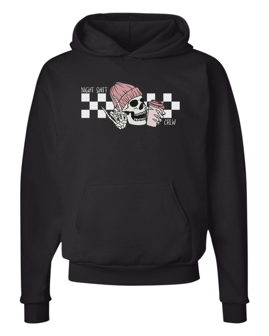 "Night Shift Crew" nursing skeleton holding coffee cup Unisex Classic Hoodie Black