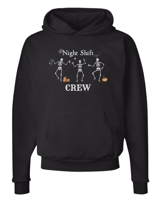 "Night Shift Crew" three skeleton nurses dancing graphic tee Unisex Classic Hoodie Black