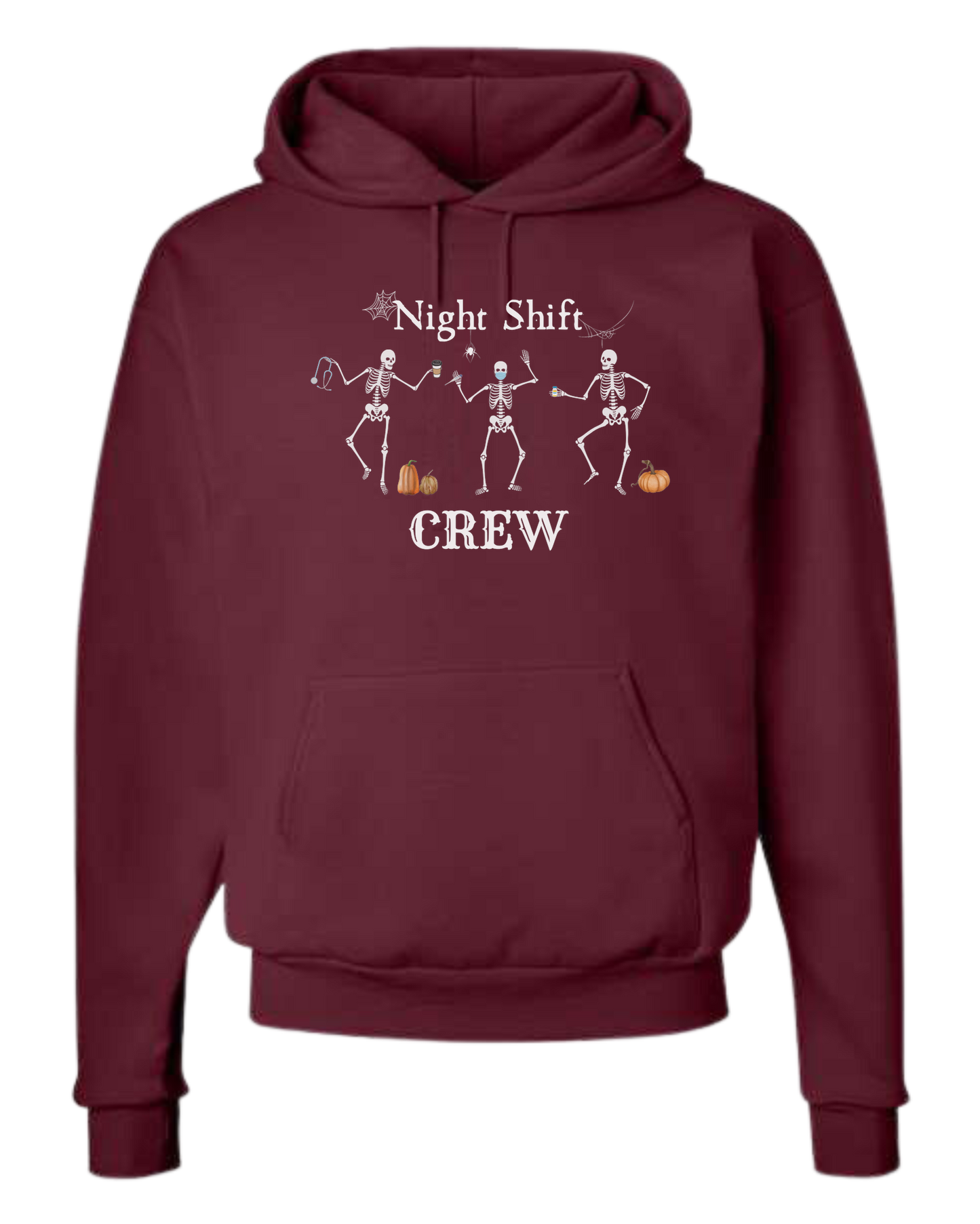 "Night Shift Crew" three skeleton nurses dancing graphic tee Unisex Classic Hoodie Maroon