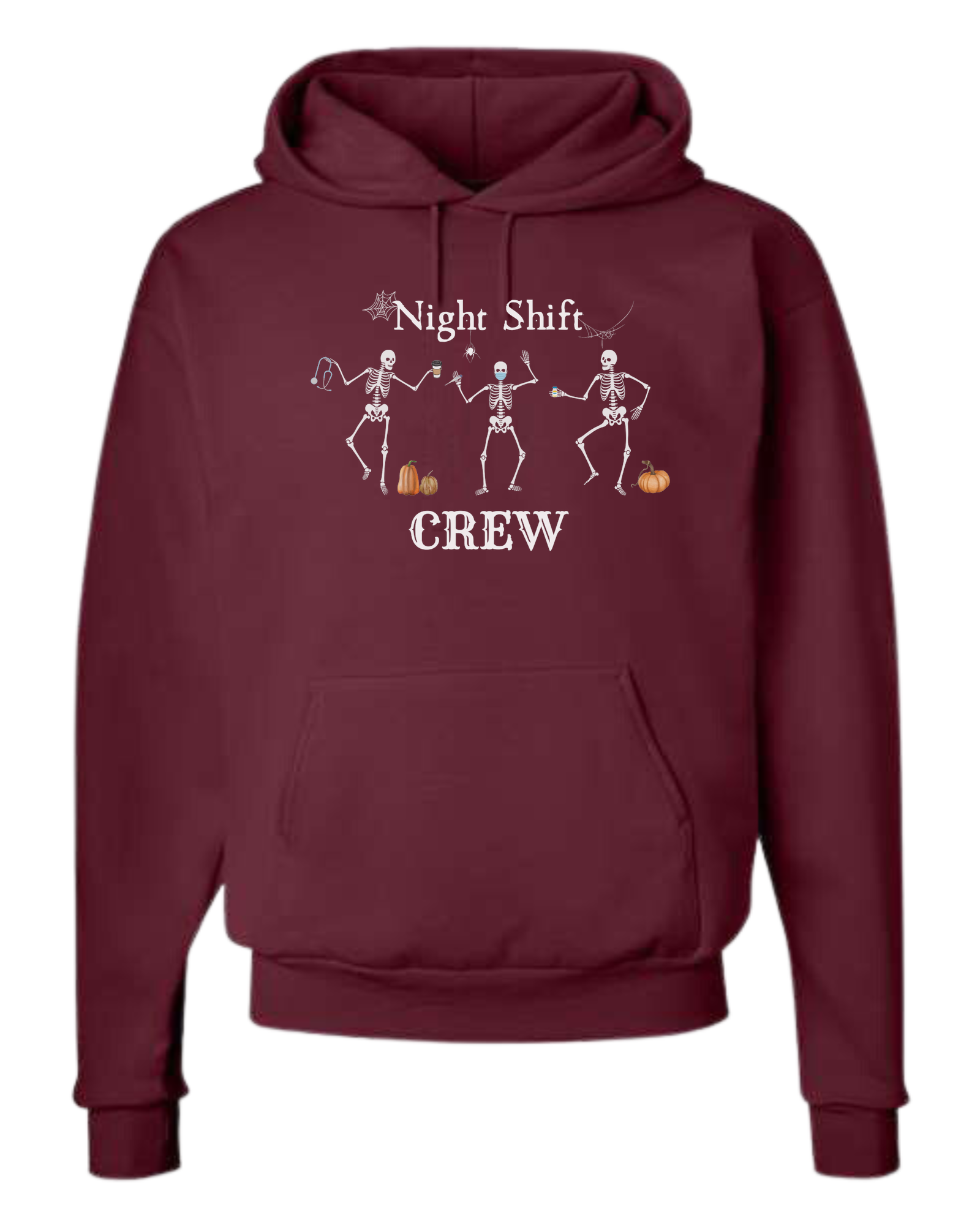 "Night Shift Crew" three skeleton nurses dancing graphic tee Unisex Classic Hoodie Maroon