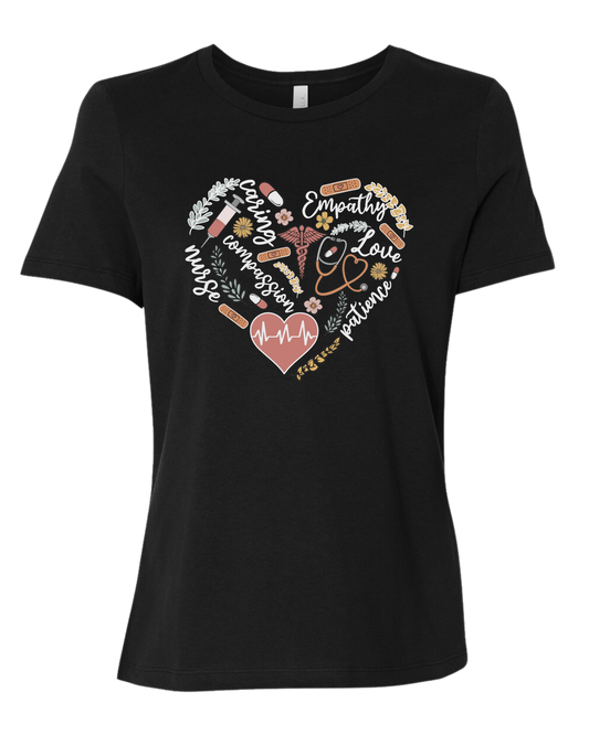 Nursing graphics heart tee Women's fit premium crewneck tee Black