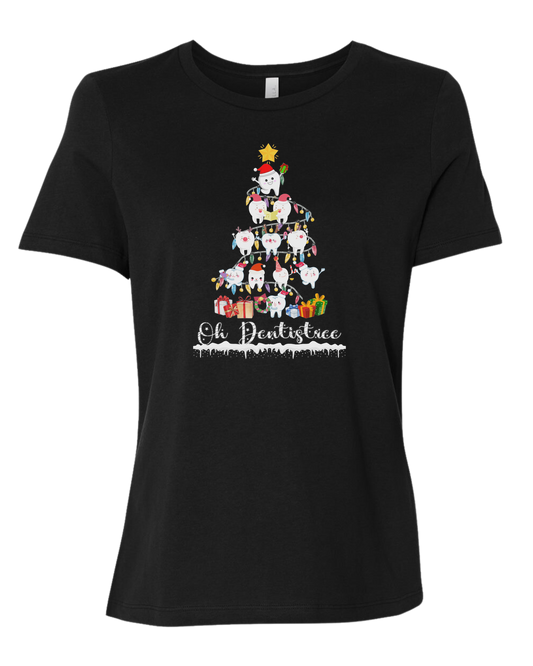 "Oh Dentistree" Christmas teeth chracters Women's fit premium crewneck tee Black