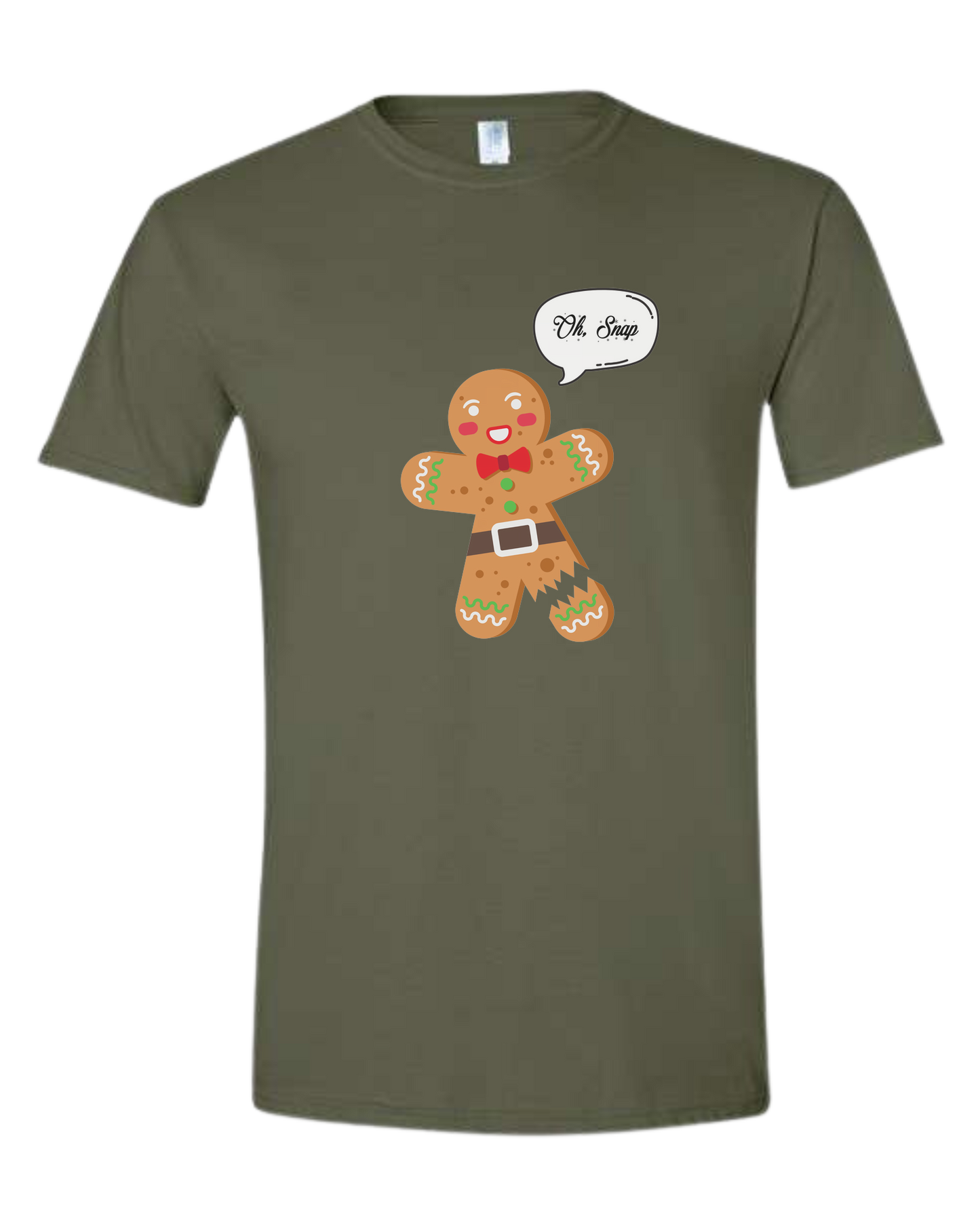 "Oh Snap" gingerbread man design Unisex crew-neck  graphic tee Military Green