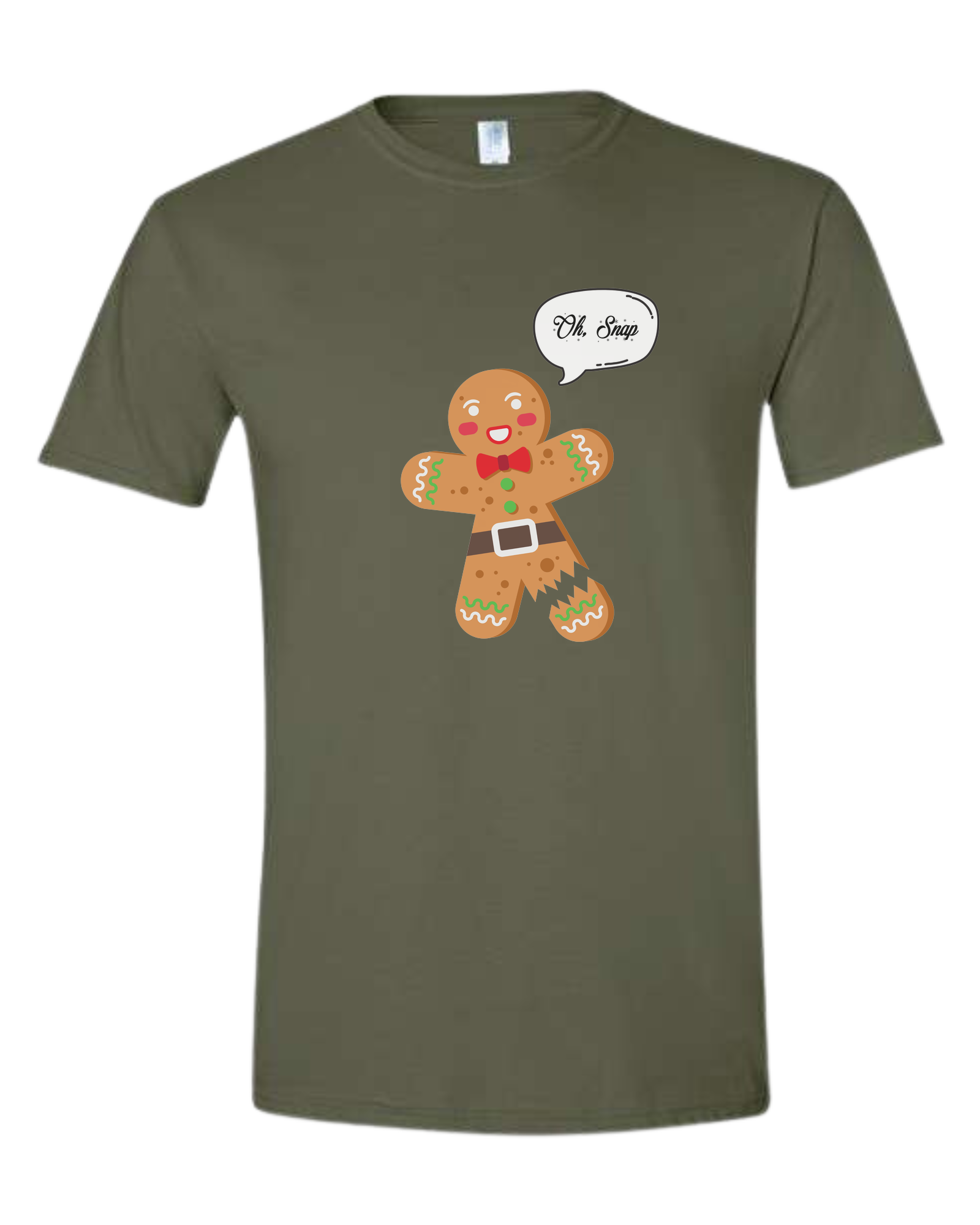 "Oh Snap" gingerbread man design Unisex crew-neck  graphic tee Military Green