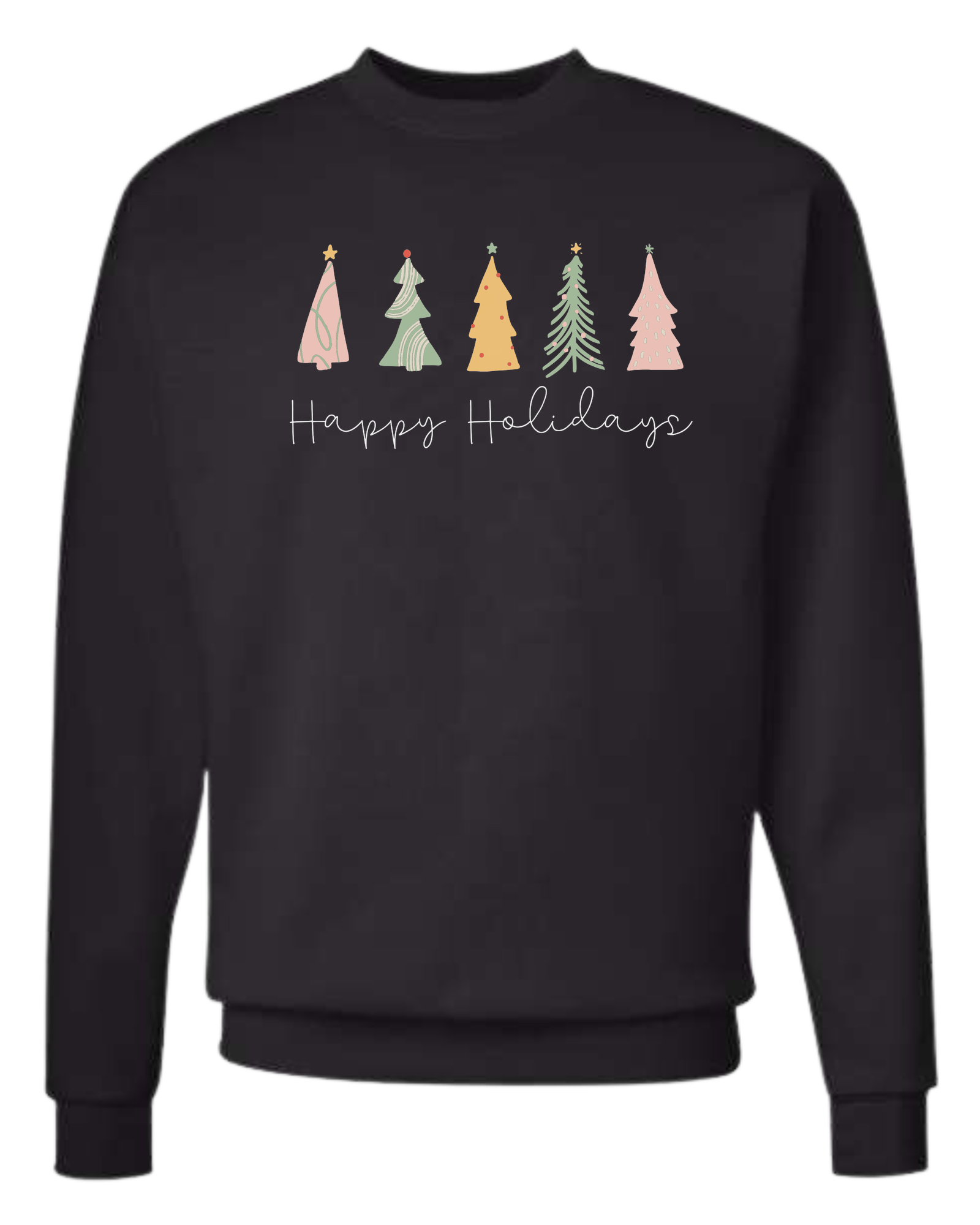 Pastel minimalist Christmas trees design Classic unisex crewneck tee Long sleeve crew neck