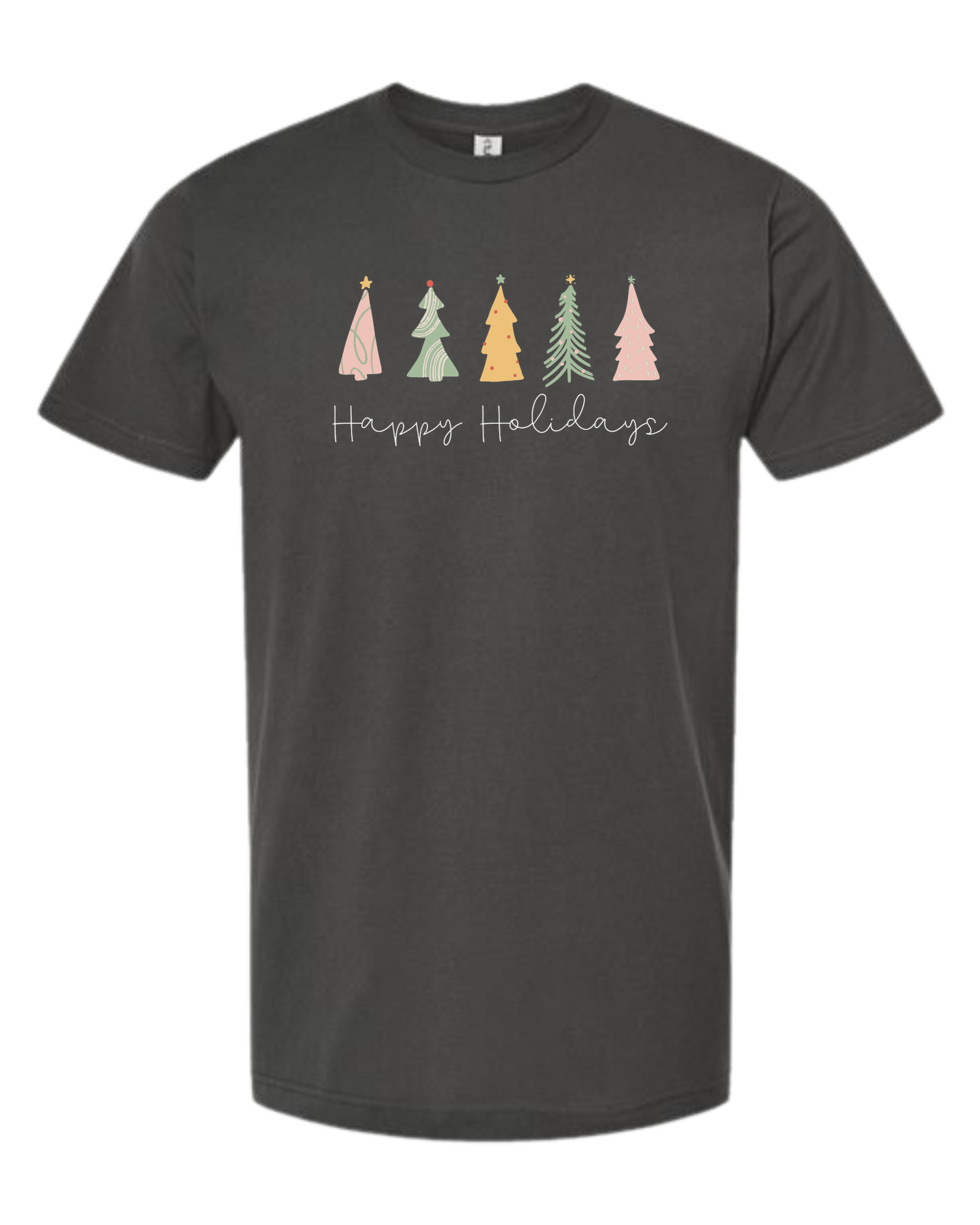 Pastel minimalist Christmas trees design Unisex crew-neck  graphic tee Charcoal Grey