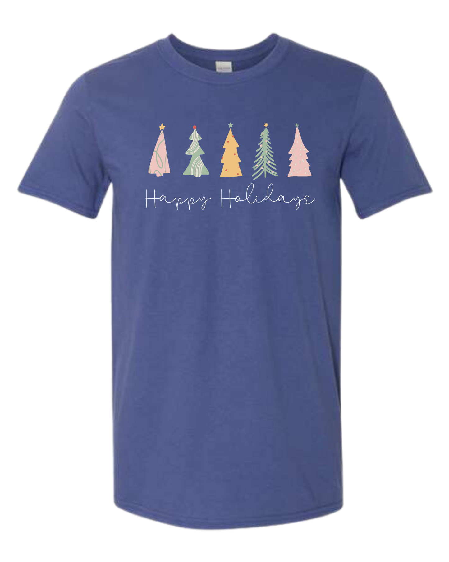 Pastel minimalist Christmas trees design Unisex crew-neck  graphic tee Metro Blue