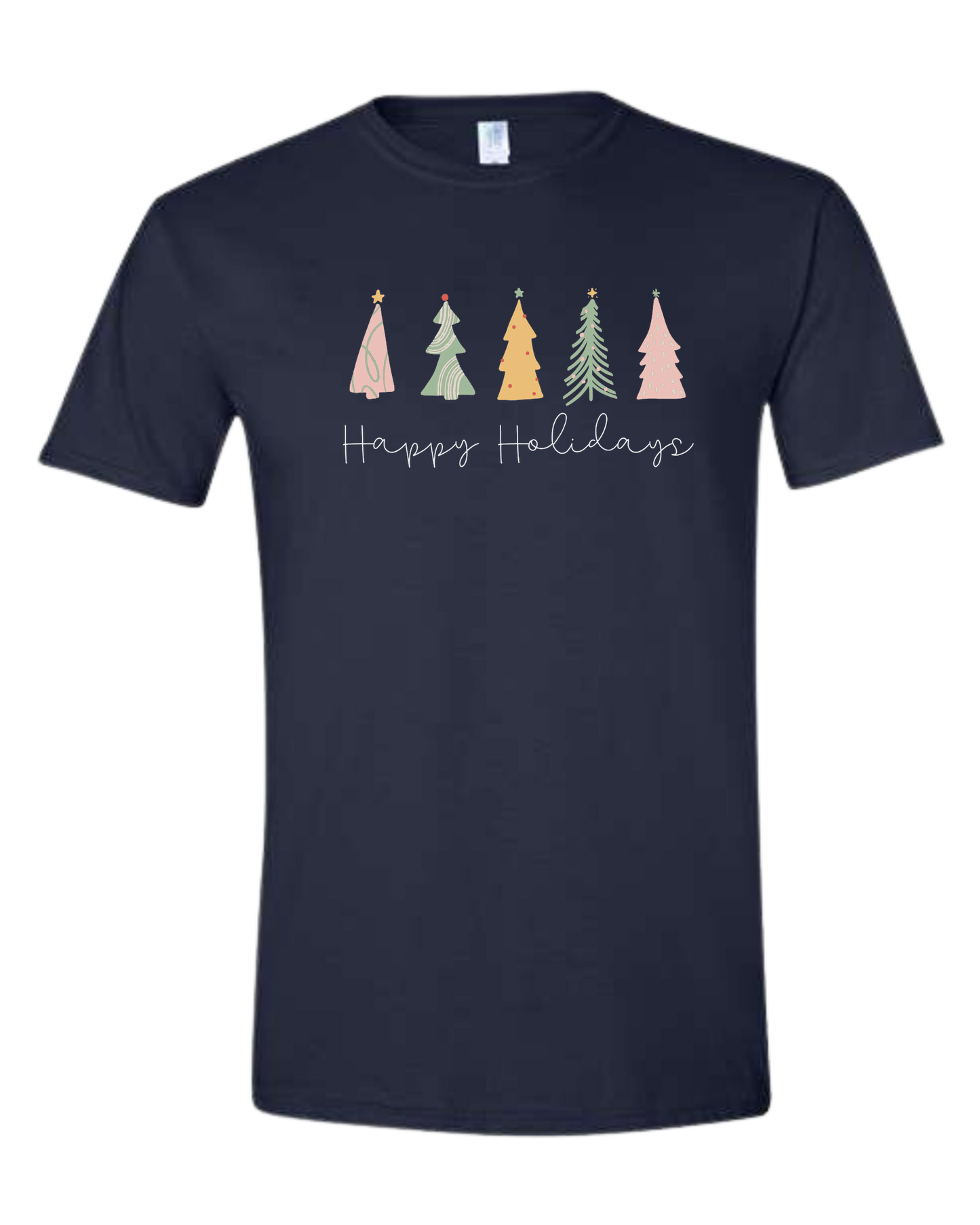 Pastel minimalist Christmas trees design Unisex crew-neck  graphic tee Navy Blue