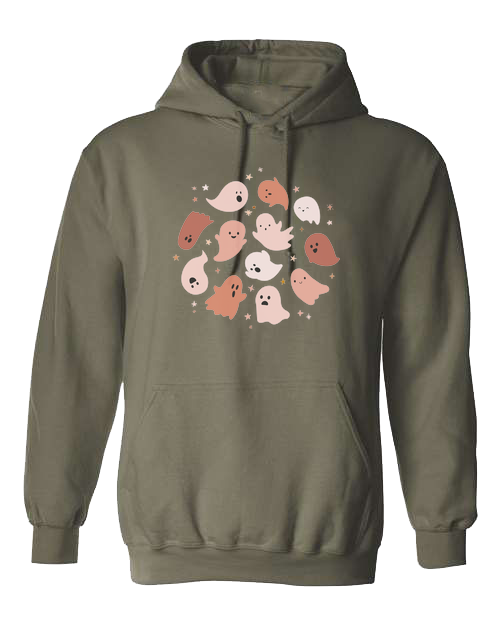 Pink Ghosts Circle Unisex Classic Hoodie Military Green