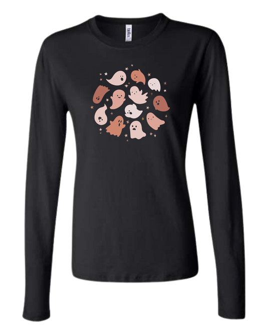 Pink Ghosts Circle Women's fit crewneck long sleeve fit Black
