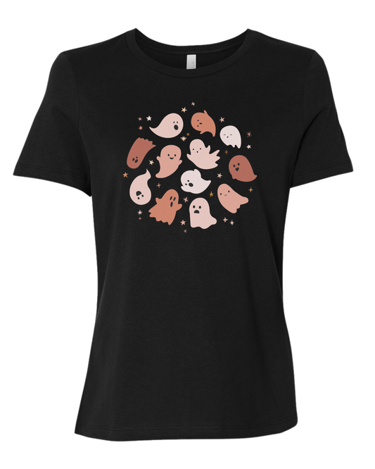 Pink Ghosts Circle Women's fit premium crewneck tee Black